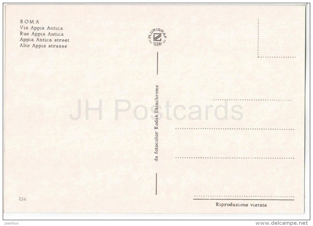 Via Appia Antica - Appia Antica street - Roma - Rome - 234 - Italia - Italy - unused - JH Postcards