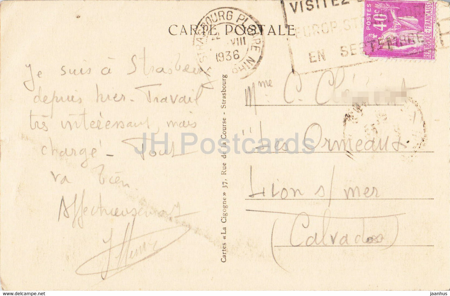 Straßburg - Vue Panoramique Prize de l'Hopital - 21 - alte Postkarte - 1936 - Frankreich - gebraucht