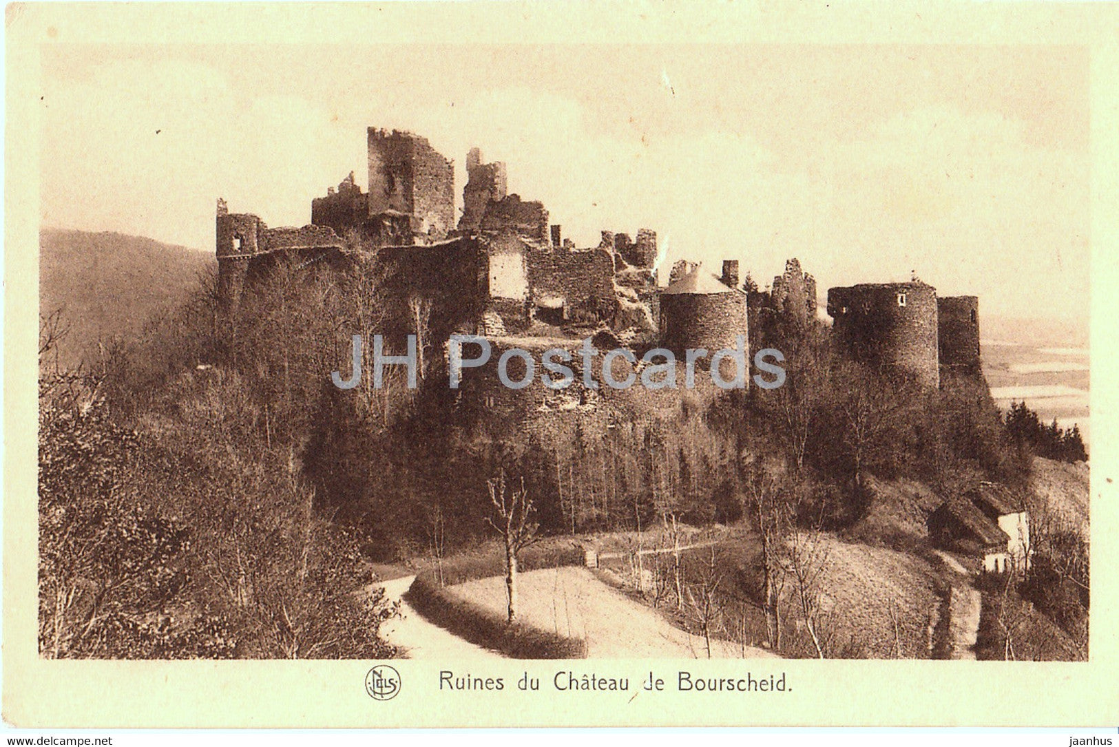 Ruines du Chateau de Bourscheid - castle ruins - old postcard - Luxembourg - unused - JH Postcards
