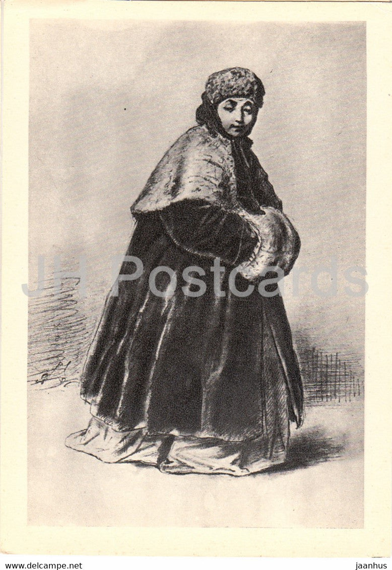 drawing by V. Perov - Confused girl - Russian art - 1962 - Russia USSR - unused - JH Postcards