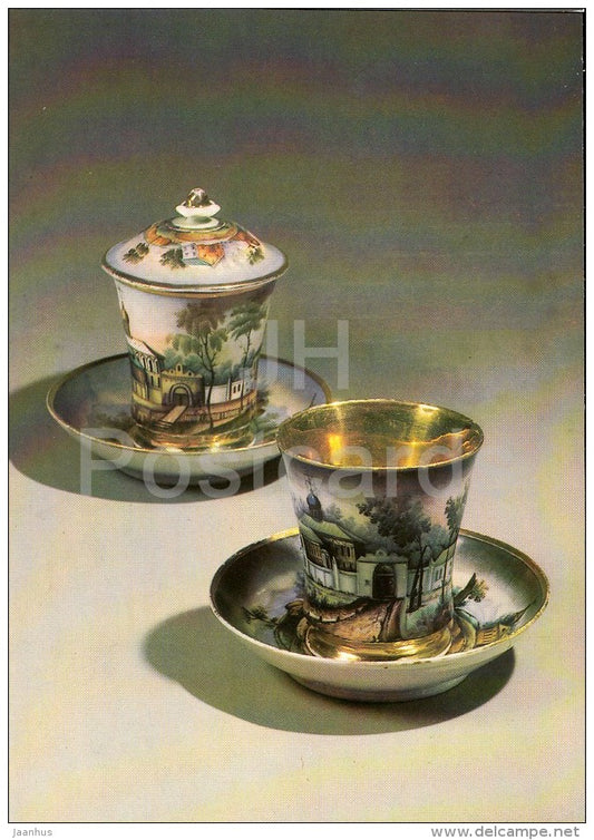 Cups and Saucers , Kvartalny´s Factory - Russian porcelain of 18.-19. century - 1984 - Russia USSR - unused - JH Postcards
