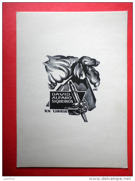 Ex Libris - David Alvaro Siqueiros - illustration by A. Kalashnikov - pen - 1966 - Russia USSR - unused - JH Postcards