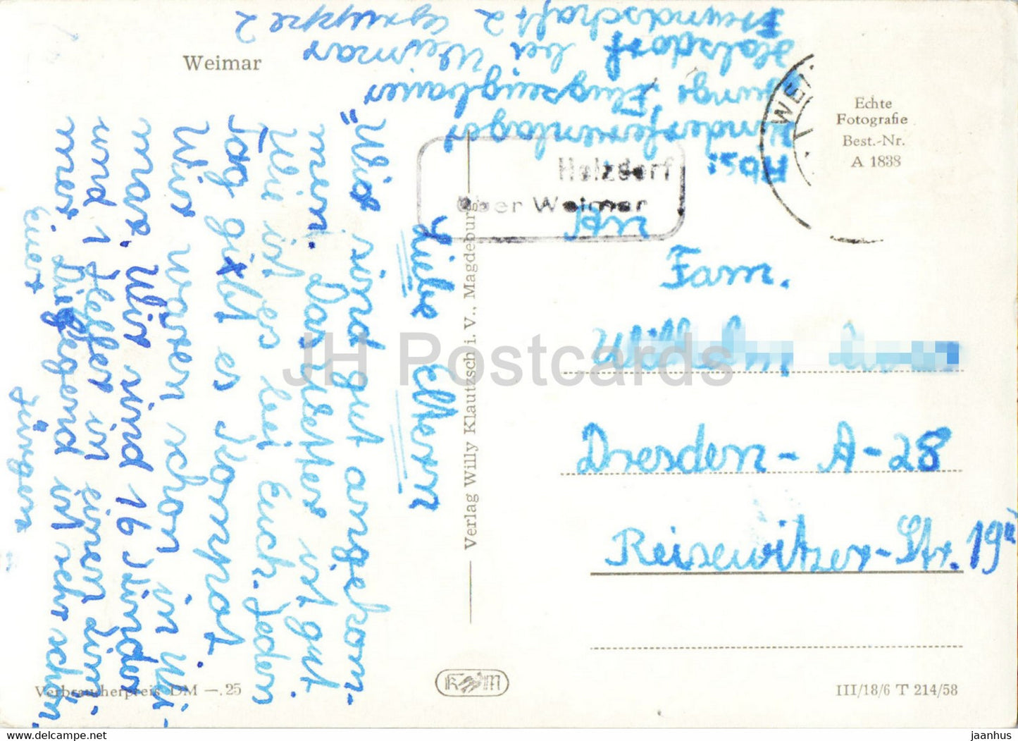 Weimar - Schloss m Bastille - Nationaltheater - Goethes Gartenhaus - castle - old postcard - Germany DDR - used