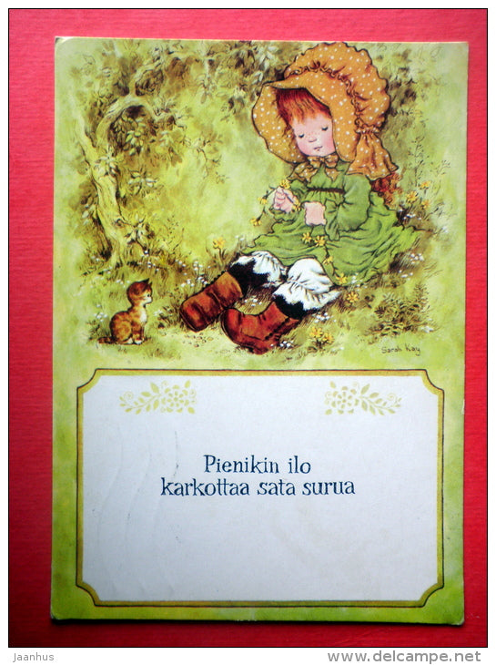 illustration by Sarah Kay - girl and Kitten - cat - 3319/5 - Finland - sent from Finland Turku to Estonia USSR 1978 - JH Postcards