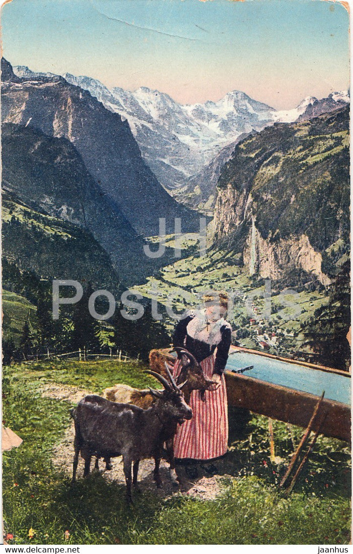Woman with Goat - Serie II No 9 - Paul Bender - old postcard -  Switzerland - unused - JH Postcards