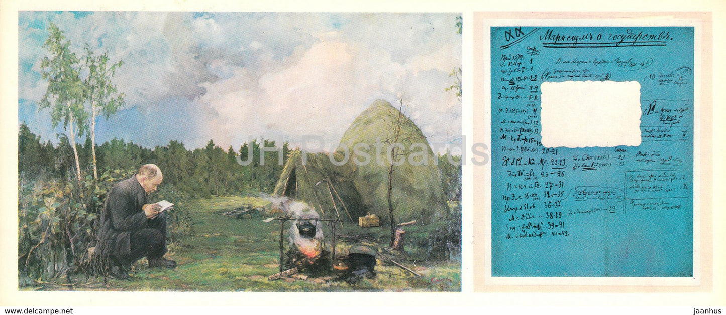 Razliv - Lenin Museum - Lenin in Razliv by Katal German - Lenin's Blue Notebook - 1977 - Russia USSR - unused - JH Postcards