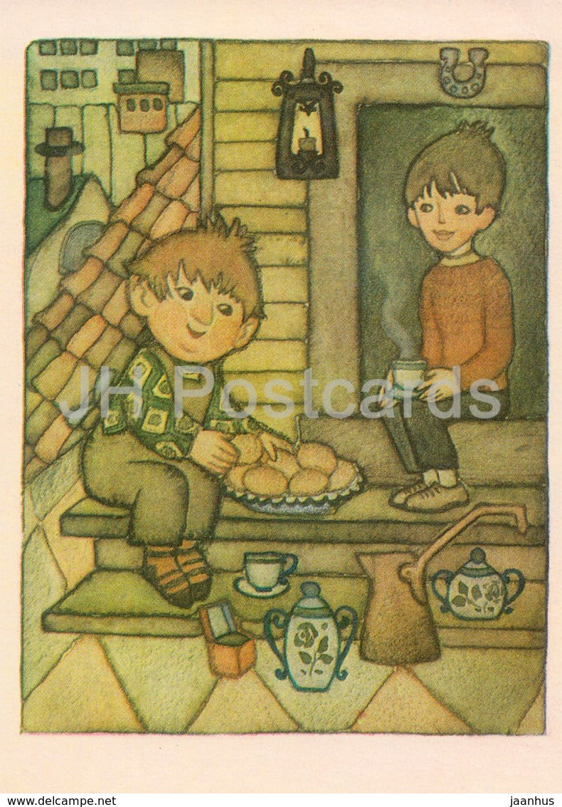 Karlsson-on-the-Roof by Astrid Lindgren - Karlsson - Boy - illustration by N. Poplavskaya - 1976 - Russia USSR - unused - JH Postcards