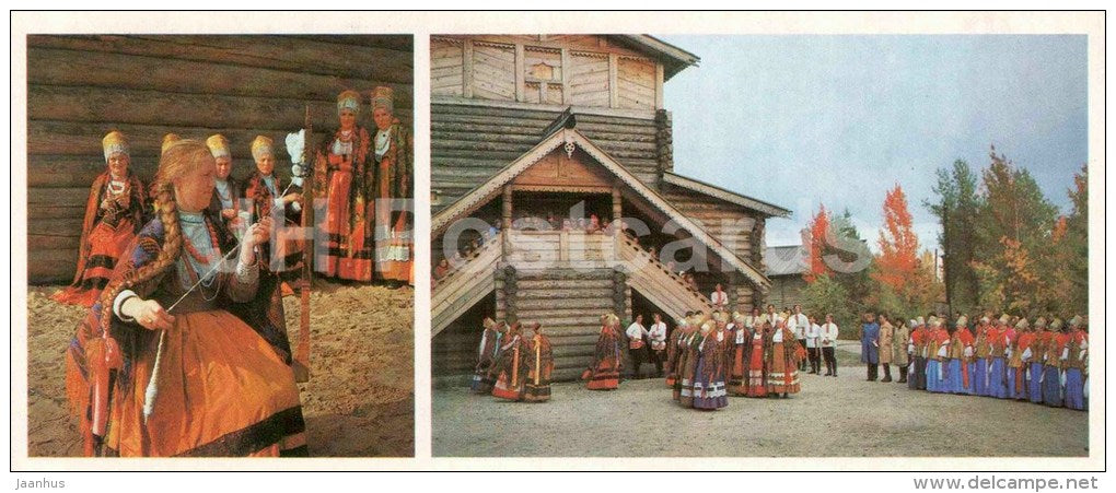 folk festival in museum - Arkhangelsk museum of local lore - wooden architecture - 1986 - Russia USSR - unused - JH Postcards