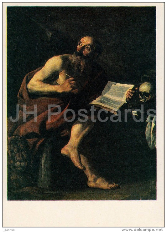 painting by Jan Janssens - Holy Hieronymus  - human skull - Flemish art - 1980 - Russia USSR - unused - JH Postcards