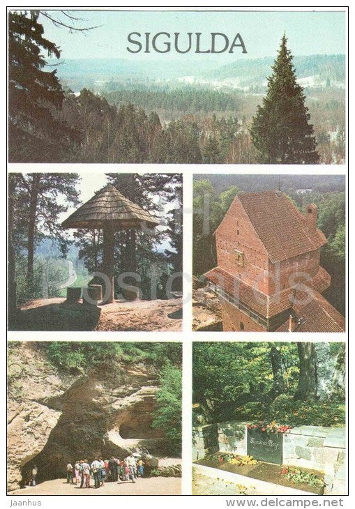 Sigulda - castle - cave - multiview postcard - 1988 - Latvia - USSR - unused - JH Postcards