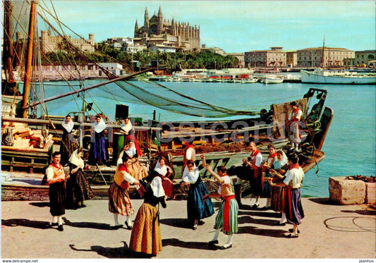 Palma - Agrupacion folklorica Aires - ship - boat - folk costumes - folk dance - 1105 - Spain - unused - JH Postcards