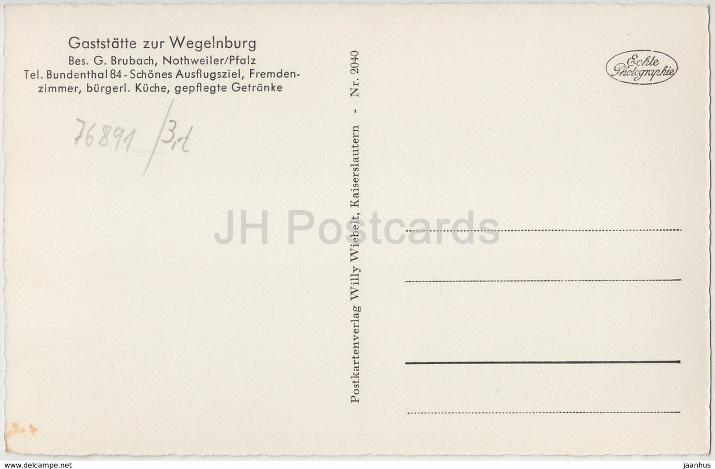 Gruss aus Nothweiler - Pfalz - Gaststätte zur Wegelnburg - 2040 - Deutschland - unbenutzt