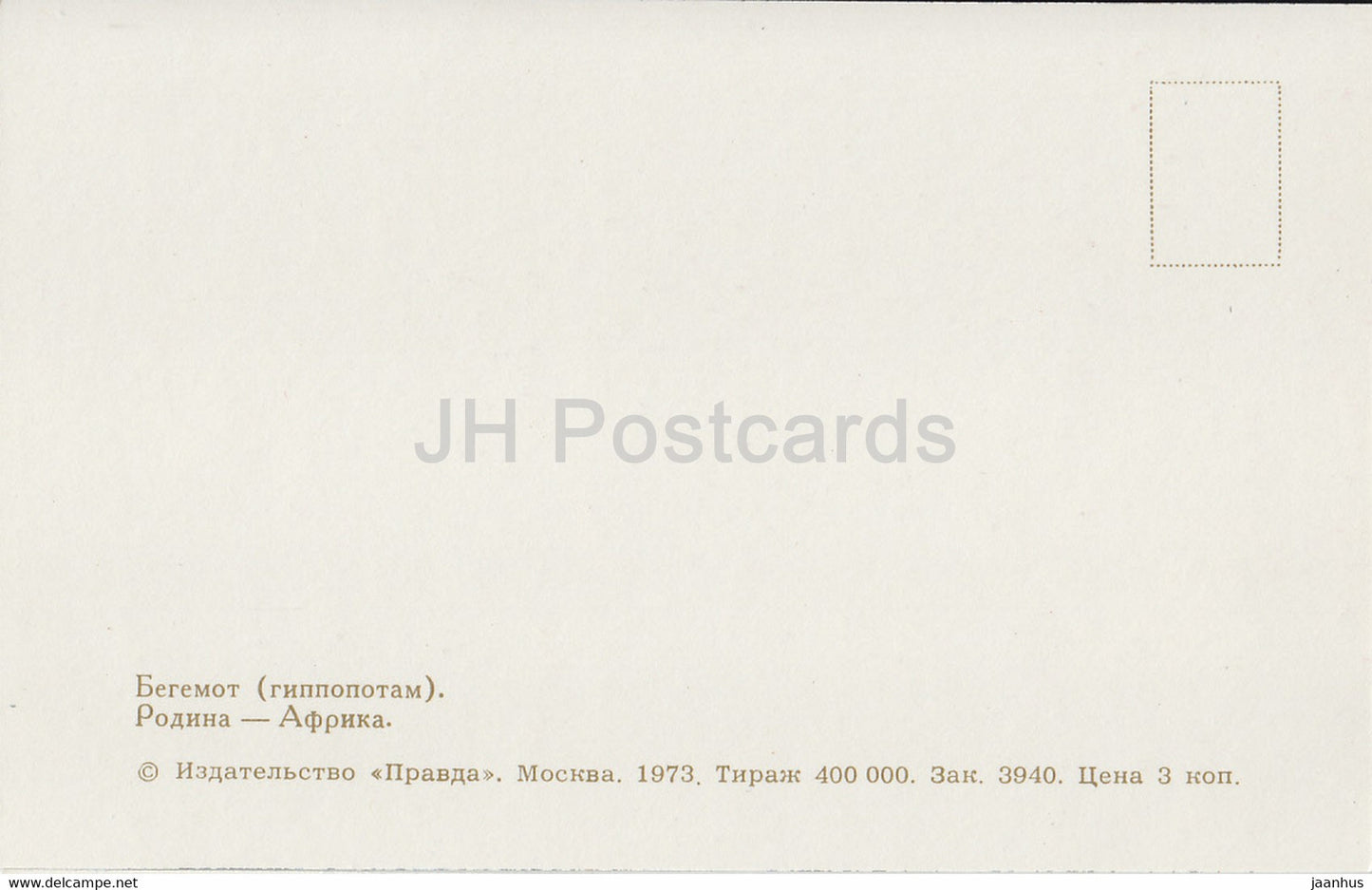 Nilpferd – Moskauer Zoo – Tiere – 1973 – Russland UdSSR – unbenutzt