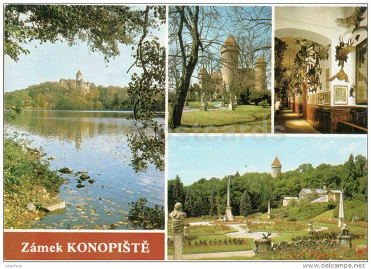 Zamek Konopiste - castle - eastern facade - corridor with hunting trophies - Czechoslovakia - Czech - unused - JH Postcards