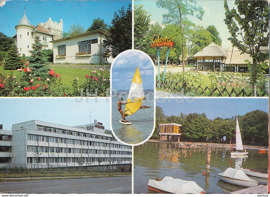 Balaton - Balatonfoldvar - sailing boat - hotel - multiview - 1980s - Hungary - used - JH Postcards