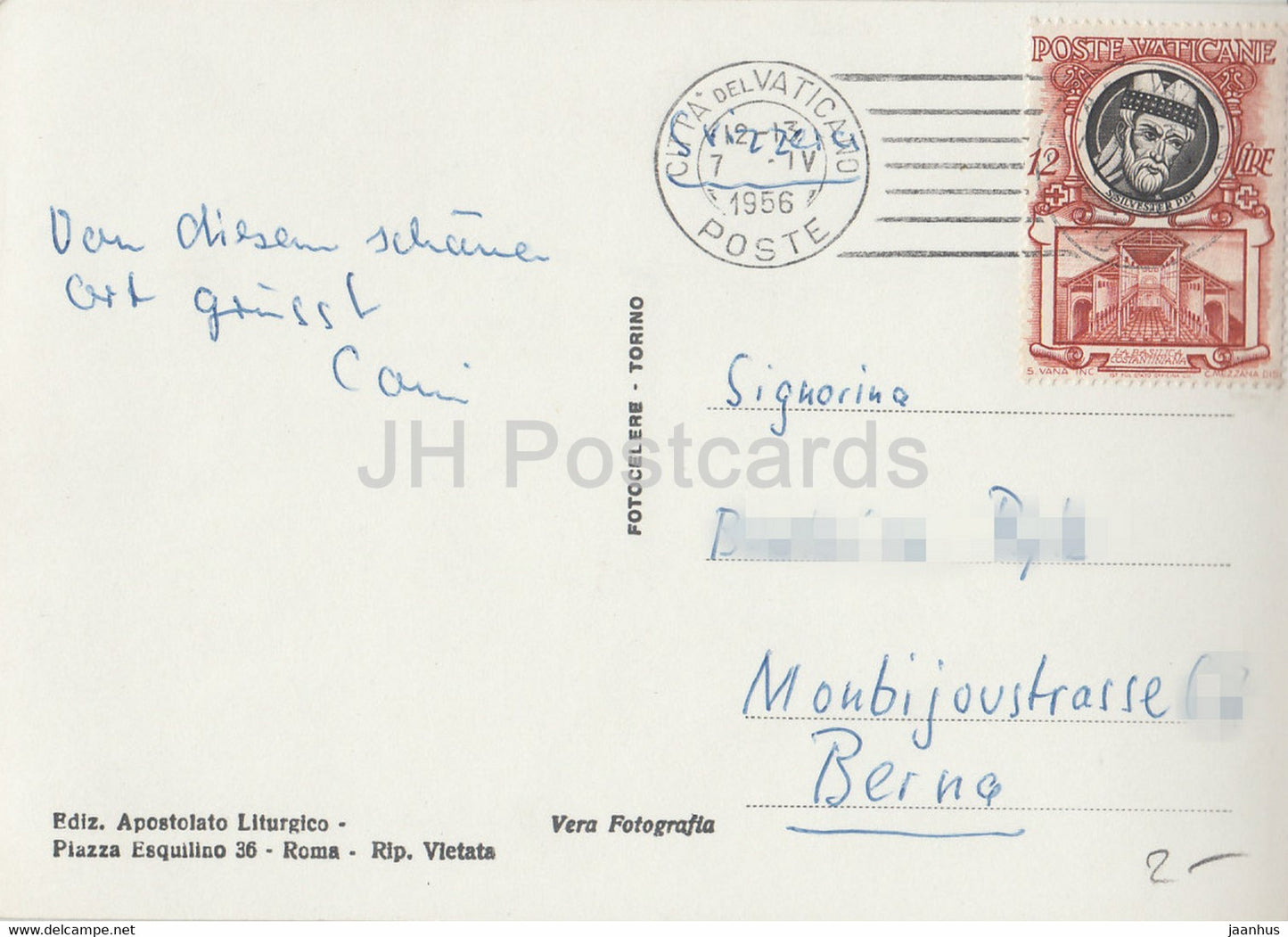 Citta del Vaticano - Basilica e Colonnato del Bernini - cathedral - colonnade - 1956 - old postcard - Vatican - used