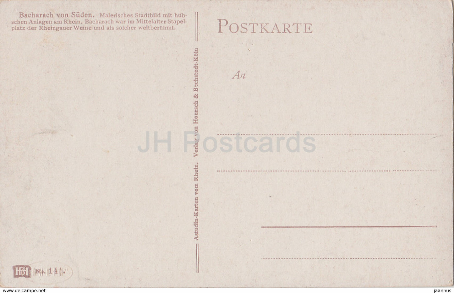 Bacharach am Rhein von Suden - illustration by N. Astudin - 141 - old postcard - Germany - unused