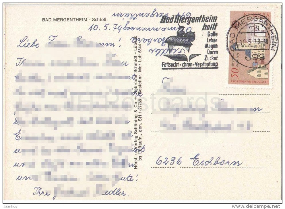 Bad Mergentheim - Schloss - castle - EUROPA CEPT Rathaus Regensburg - Germany - 1979 gelaufen - JH Postcards