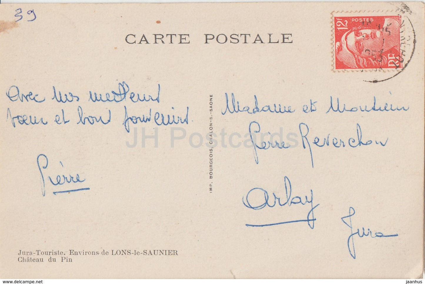 Environs de Lons le Saunier - Chateau du Pin - Jura Touriste - castle - old postcard - 1953 - France - used