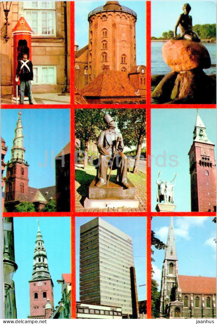 Copenhagen - Kobenhavn - monument to Andersen - Little Mermaid - church - multiview - 2000-54 - Denmark - used - JH Postcards