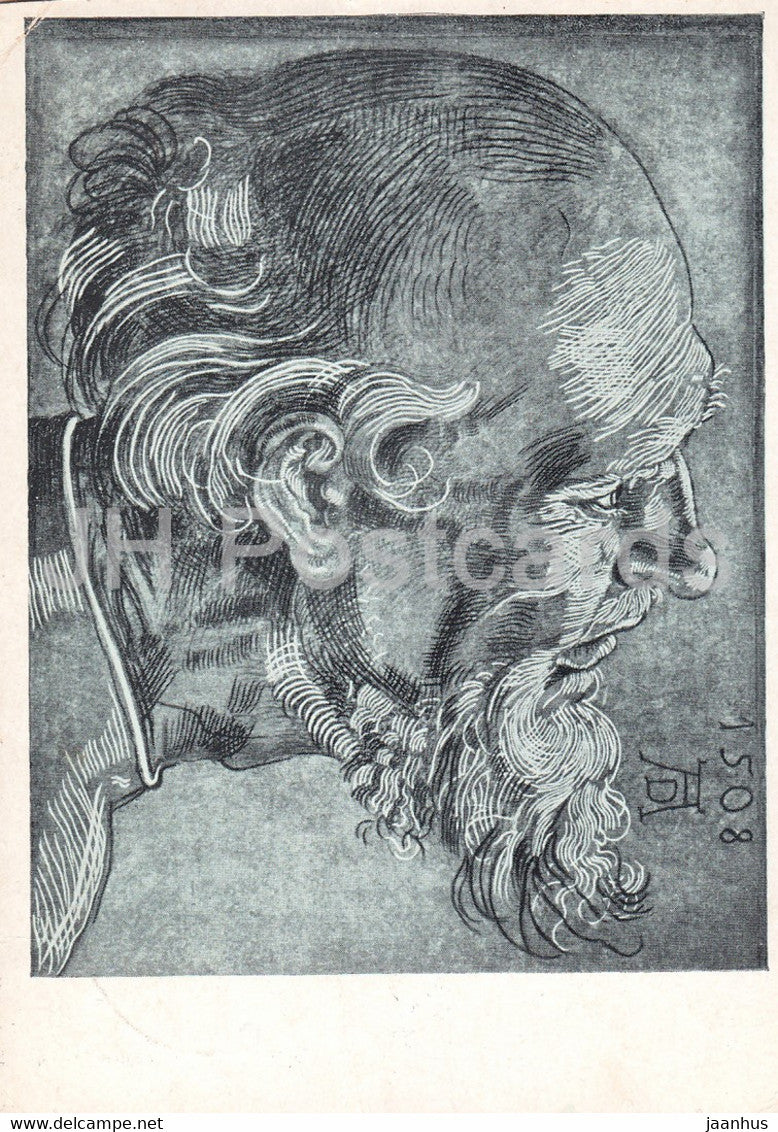 painting by Albrecht Durer - Apostelkopf - Apostle head - German art - 1959 - Germany - used - JH Postcards