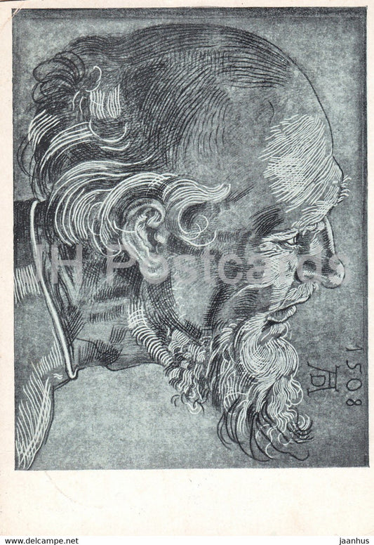painting by Albrecht Durer - Apostelkopf - Apostle head - German art - 1959 - Germany - used - JH Postcards
