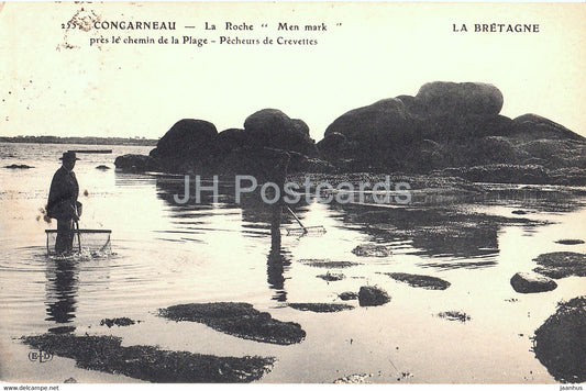 Concarneau - Congarneau - La Roche Men Mark Pecheurs de Crevettes - 255 - old postcard - France - used - JH Postcards