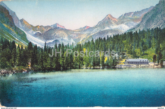 Vysoke Tatry - Popradske Pleso s chatou - Hohe Tatra - Poppersee - old postcard - Slovakia - unused - JH Postcards