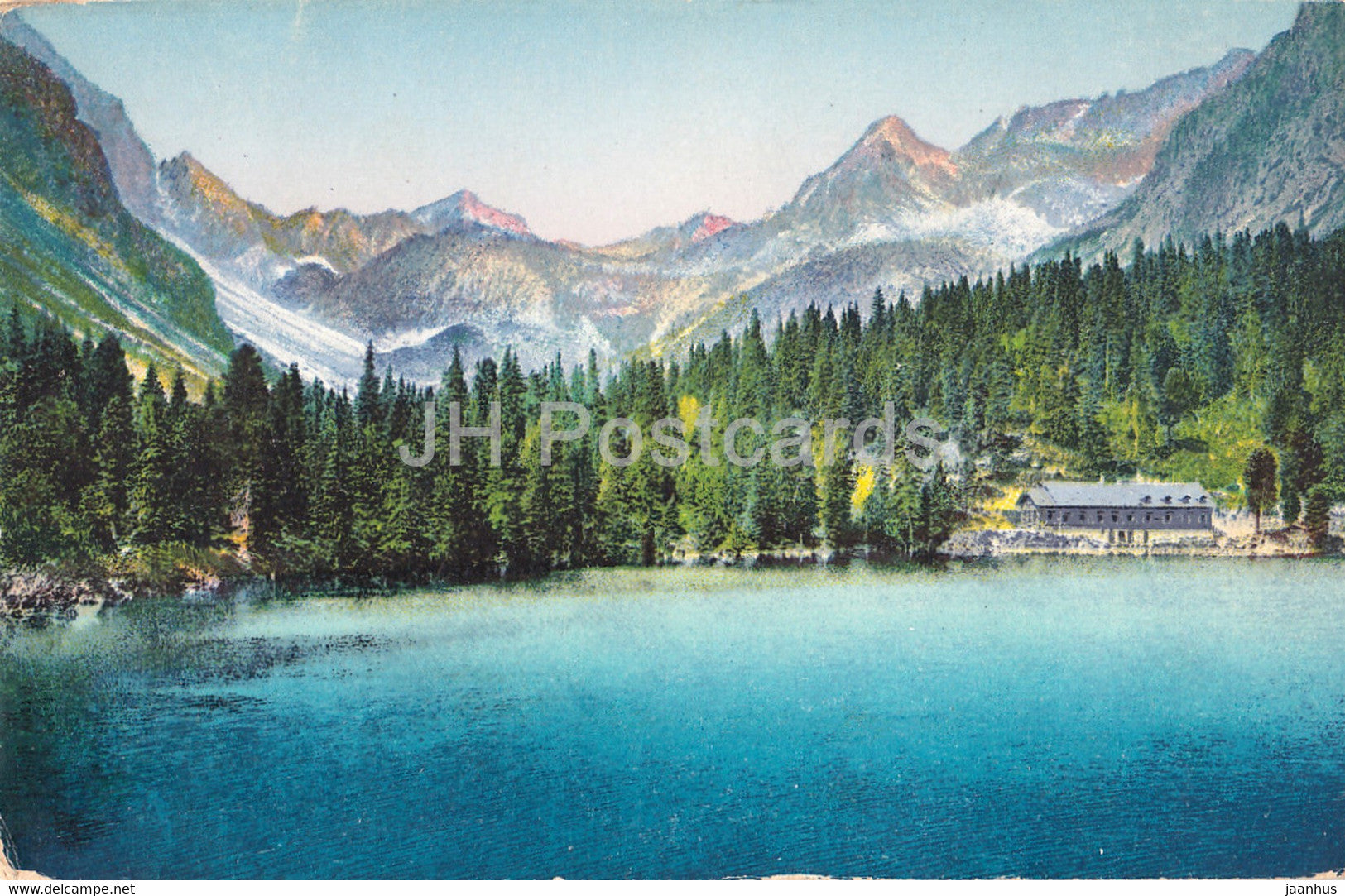 Vysoke Tatry - Popradske Pleso s chatou - Hohe Tatra - Poppersee - old postcard - Slovakia - unused - JH Postcards