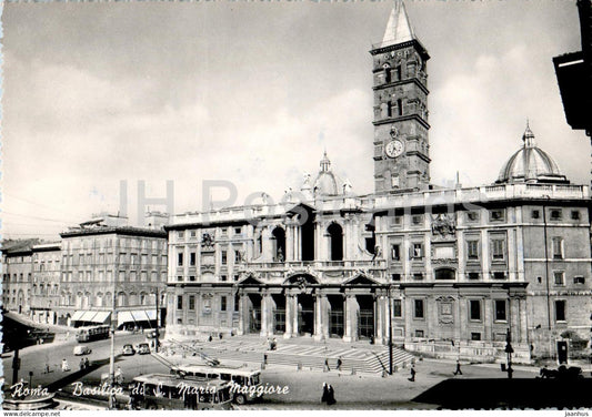 Roma - Rome - Basilica di S Maria Maggiore - bus - trolleybus - cathedral - 50 - old postcard - 1950 - Italy - used - JH Postcards