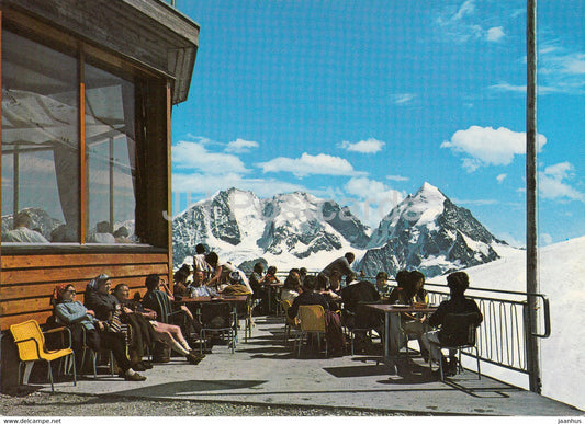 Endstation der Corvatsch Luftseilbahn 3303 m - Panoramrestaurant - Berninagruppe - 255 - 1970 - Switzerland - used - JH Postcards