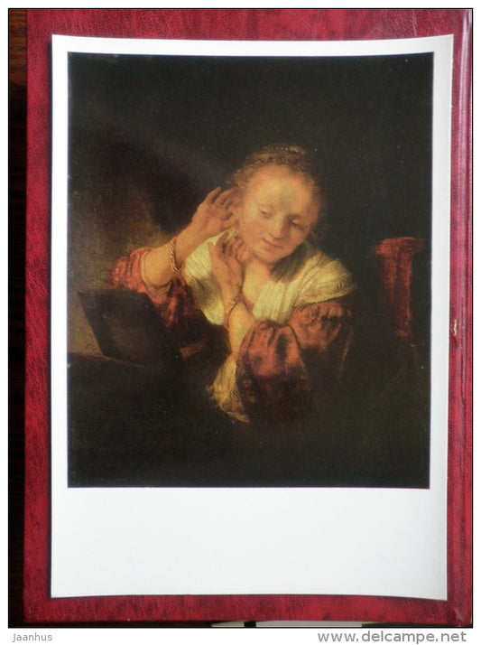 Painting by Rembrandt - Young woman with Earrings , 1657 - maxi card - dutch art - 1973 - unused - JH Postcards