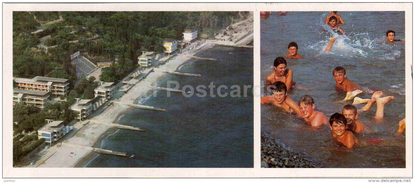beach - boys swimming - pioneer camp Artek - 1985 - Russia USSR - unused - JH Postcards