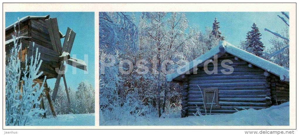 windmill - smithy - Arkhangelsk museum of local lore - wooden architecture - 1986 - Russia USSR - unused - JH Postcards
