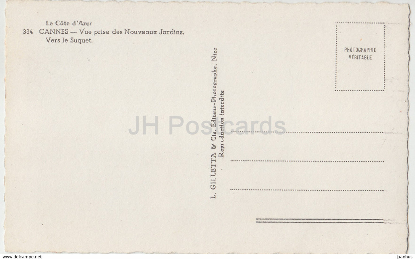 Cannes - Vue prise des Nouveaux Jardins - 334 - Vers le Suquet - Frankreich - unbenutzt