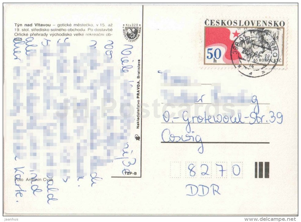 Tyn nad Vltavou - town views - architecture - Czechoslovakia - Czech - used 1986 - JH Postcards