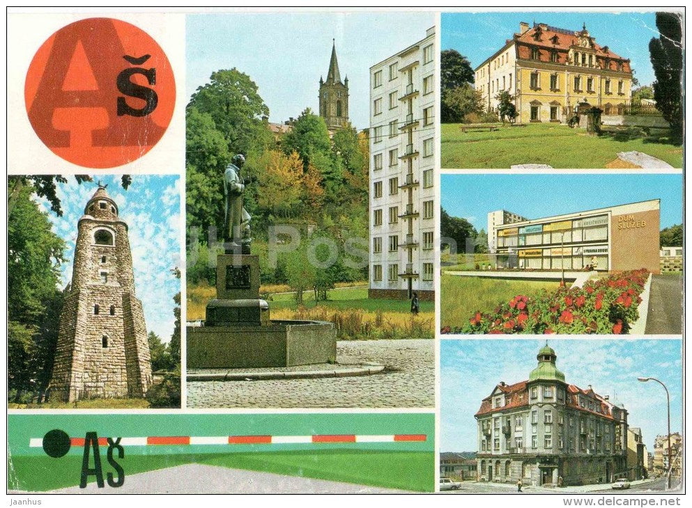 As - tower - Goethe monument - hotel Lev - Czechoslovakia - Czech - used 1971 - JH Postcards