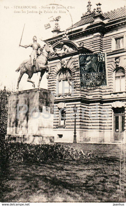 Strasbourg - Statue de Jeanne d'Arc dans les Jardins du Palais du Rhin - 851 - old postcard - 1931 - France - used - JH Postcards