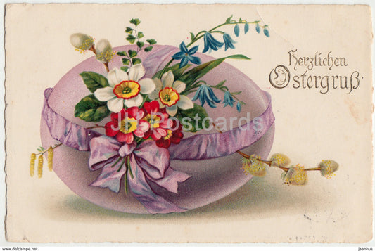 Easter Greeting Card - Herzlichen Ostergruss - egg - ERIKA 6079 - old postcard - 1927 - Germany - used - JH Postcards