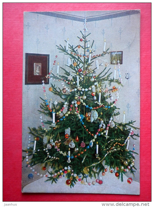 christmas greeting card - secorated christmas tree - T.S.N. Serie 1401 - circulated in Estonia Tallinn Võsu 1924 - JH Postcards