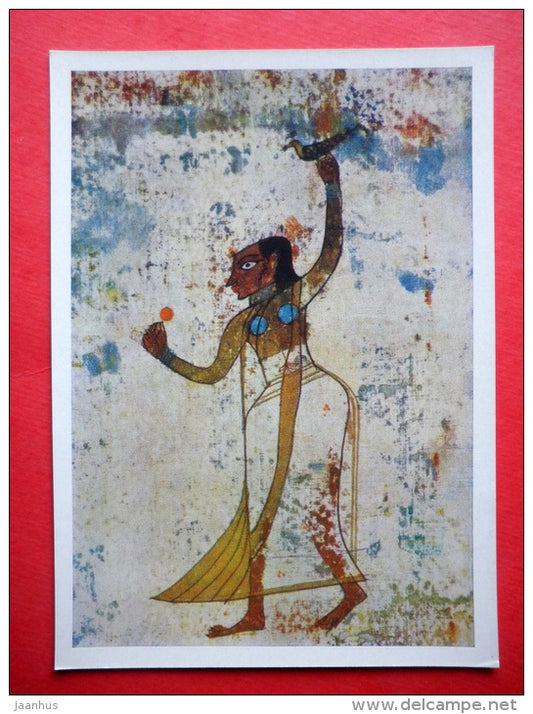 painting by Gaitonde - Girl with Bird - contemporary art - art of india - unused - JH Postcards