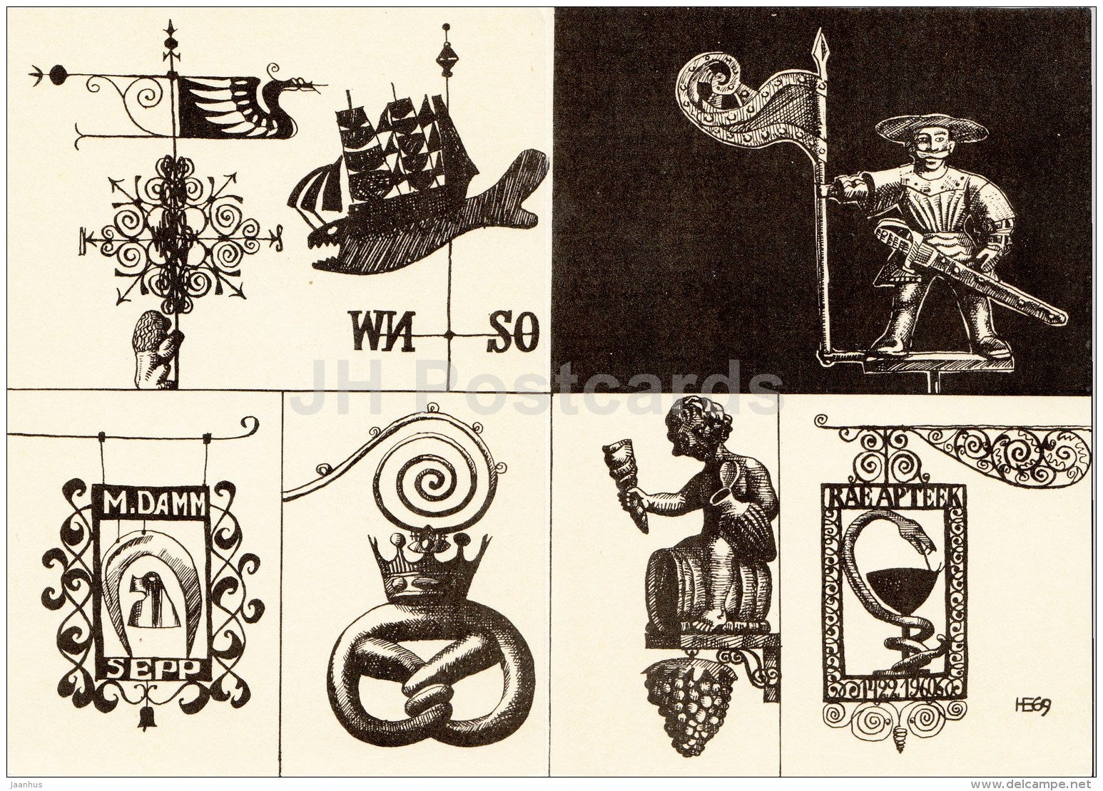 Tallinn tags and weather vanes - Vana Toomas - 1970 - Estonia USSR - unused - JH Postcards