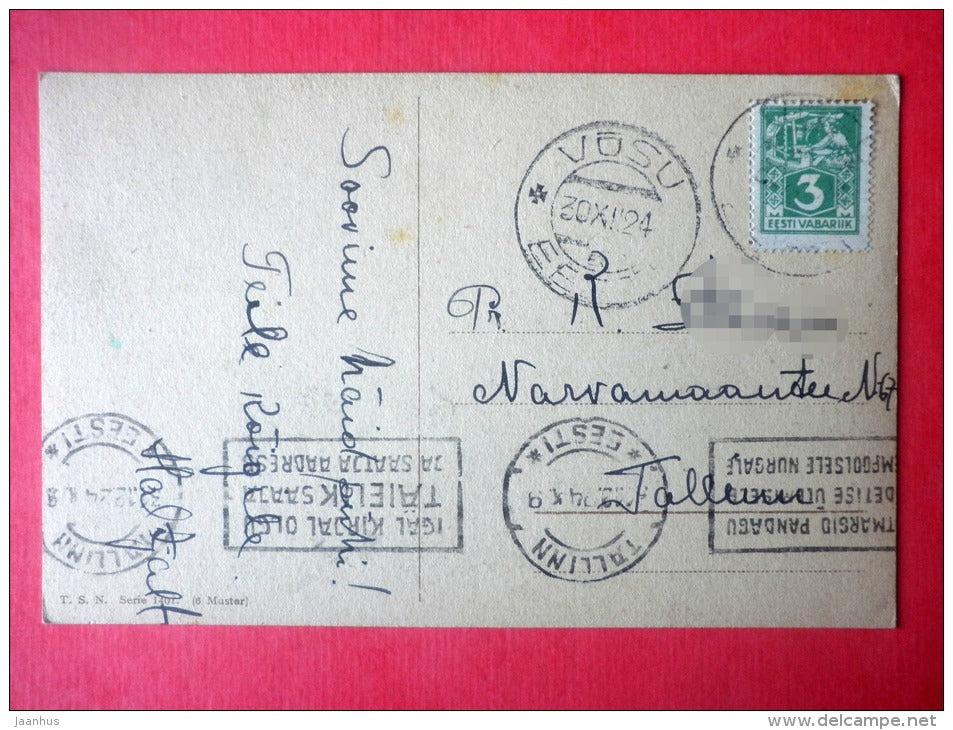 christmas greeting card - secorated christmas tree - T.S.N. Serie 1401 - circulated in Estonia Tallinn Võsu 1924 - JH Postcards