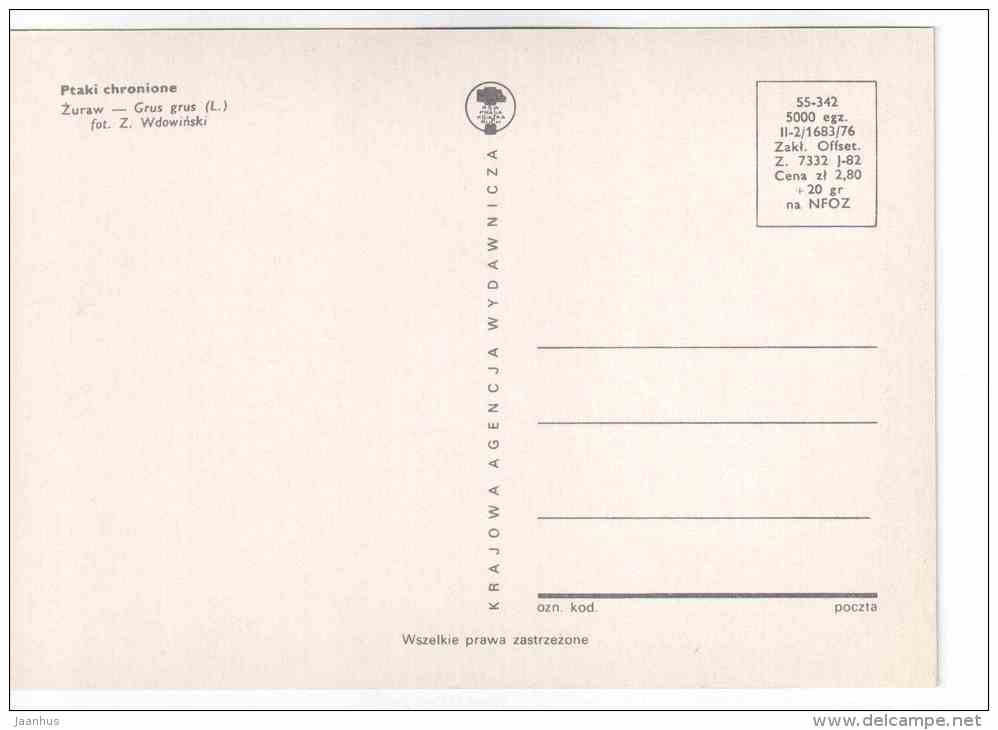 Common Crane - Grus Grus - birds - 1977 - Poland - unused - JH Postcards