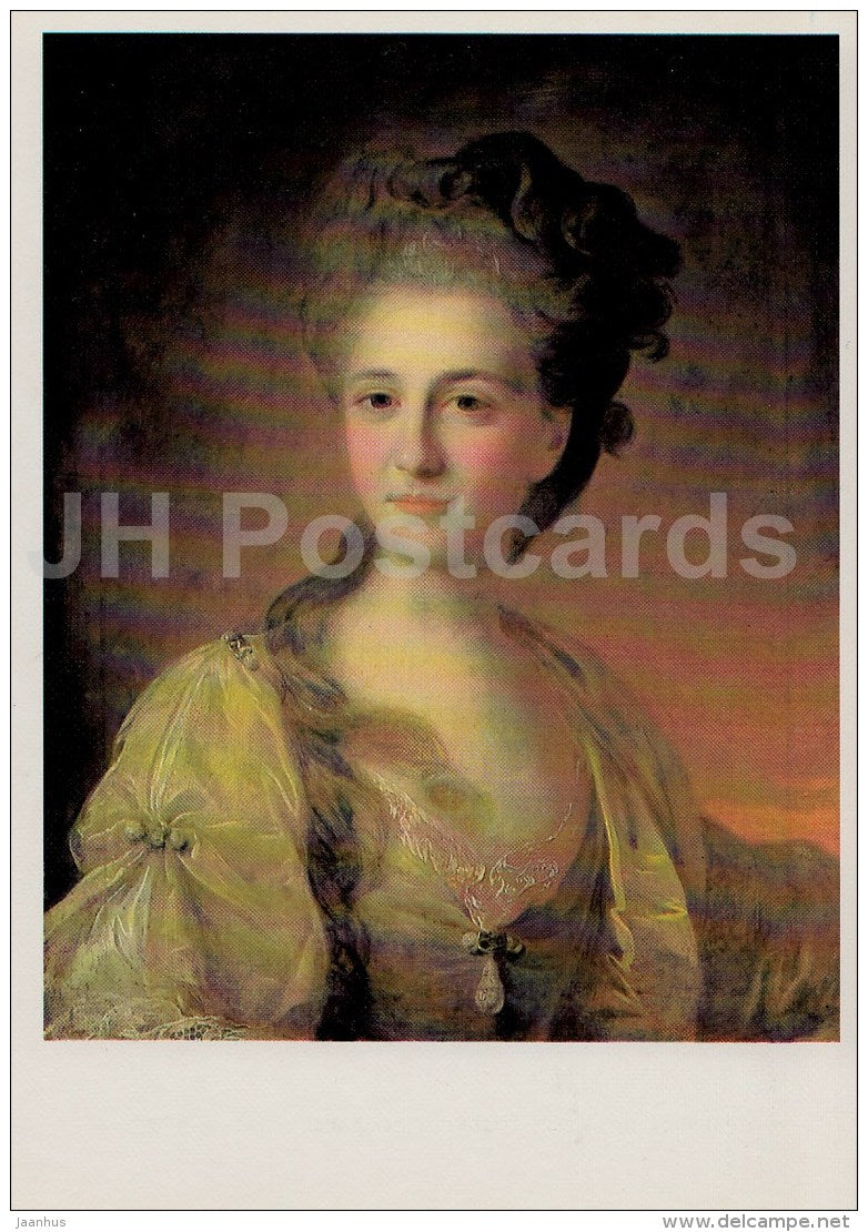 painting by F. Rokotov - Portrait of a unknown woman in a yellow dress - Russian Art - 1988 - Russia USSR - unused - JH Postcards