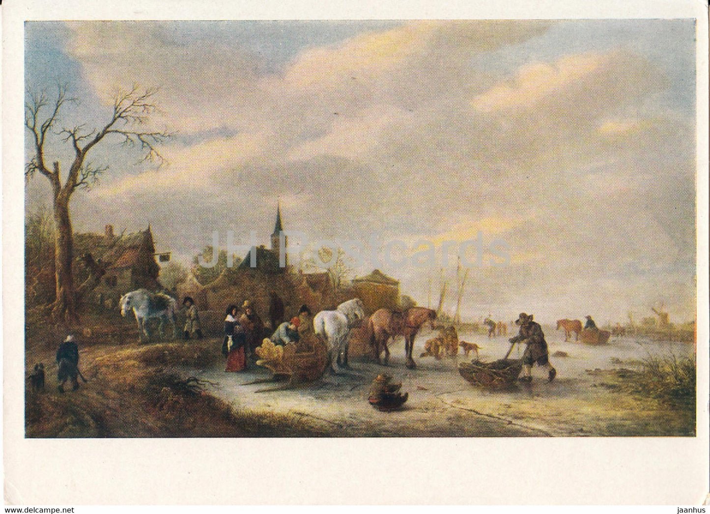 painting by Isaac van Ostade - Winter View - horse - Dutch art - 1961 - Russia USSR - unused - JH Postcards