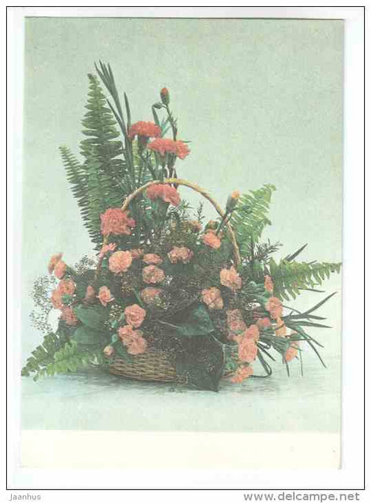 A Basket of Carnations - flowers - compositions - 1987 - Estonia USSR - unused - JH Postcards