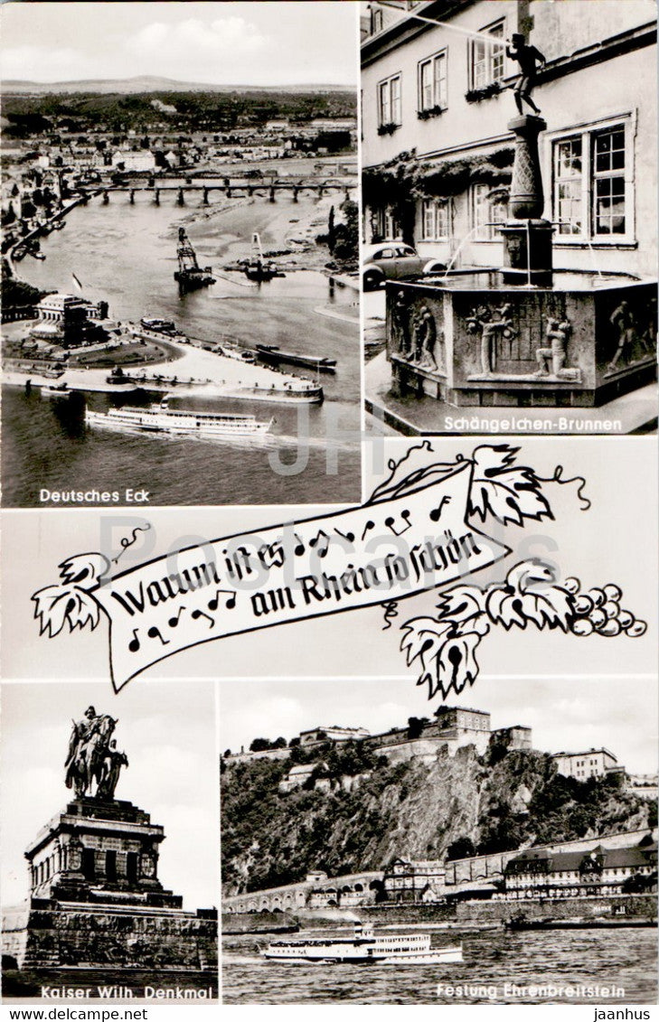 Warum ist es am Rhein so schon - Deutsches Eck - Kaiser Wilh Denkmal - old postcard - Germany - unused - JH Postcards