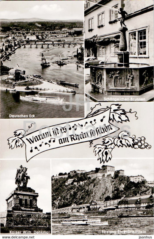 Warum ist es am Rhein so schon - Deutsches Eck - Kaiser Wilh Denkmal - old postcard - Germany - unused - JH Postcards