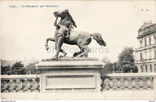 Liege - Le Dompteur par Detombay - sculpture - horse - 40 - old postcard - Belgium - unused - JH Postcards